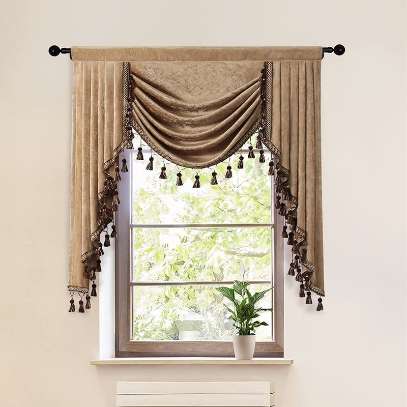 ELKCA Thick Chenille Window Curtains Valance for Living Room Coffee Waterfall Valance for Bedroom,Rod Pocket, W39 inches, 1 Panel - Image 1